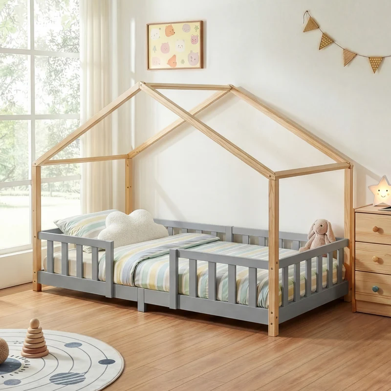 Cama para niños Treviolo forma de casa pino [en.casa]
