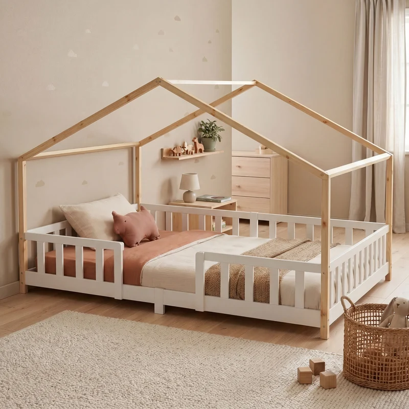 Cama para niños Treviolo forma de casa pino [en.casa]