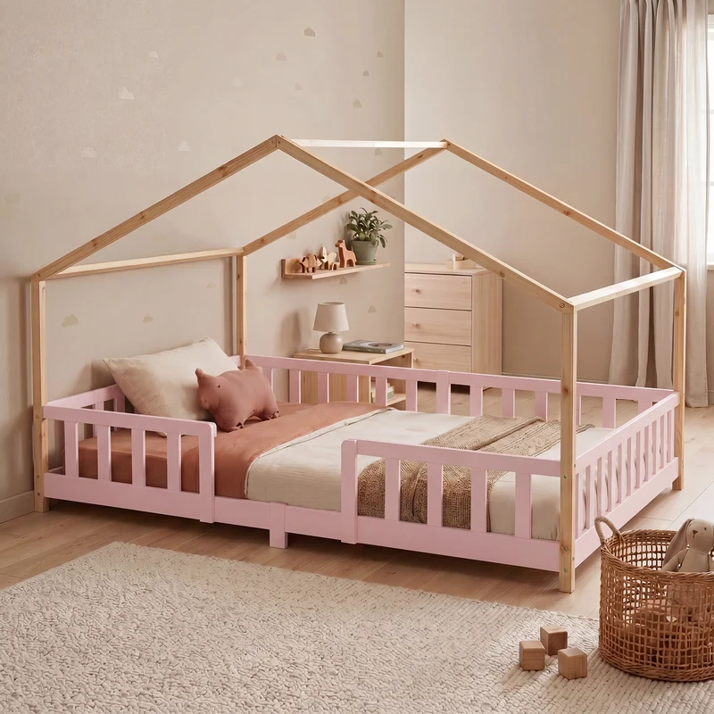 Cama para niños Treviolo forma de casa pino [en.casa]
