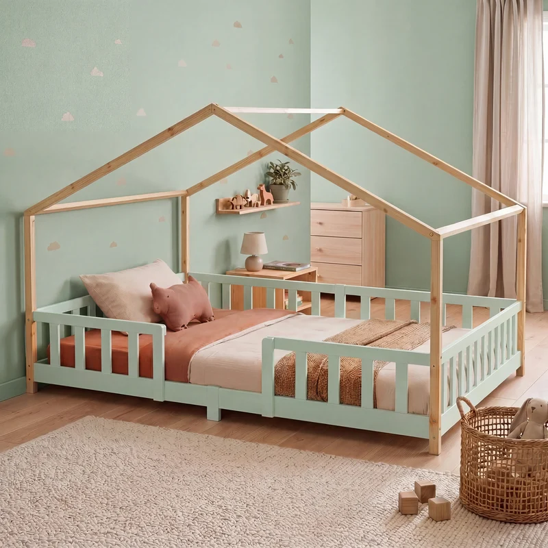 Cama para niños Treviolo forma de casa pino [en.casa]
