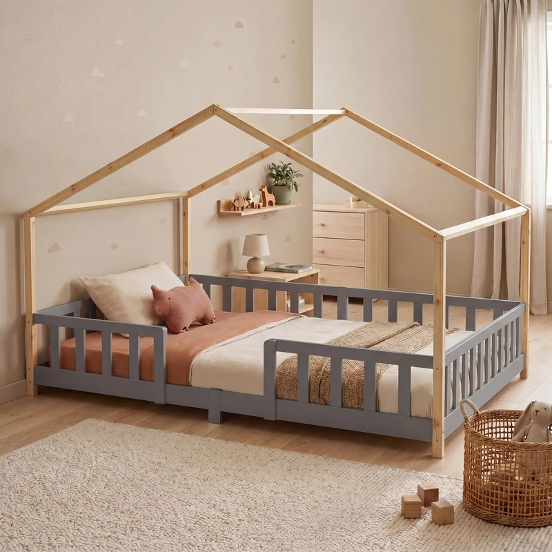 Cama para niños Treviolo forma de casa pino [en.casa]