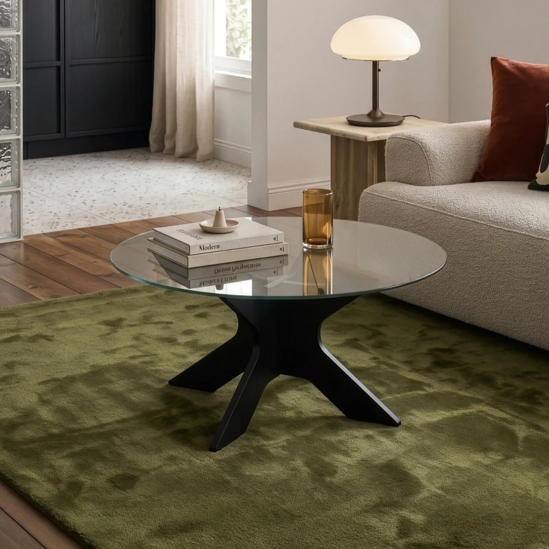 Mesa de Centro Imi redonda cristal templado Ø70x35 cm - Negro/Gris [en.casa]