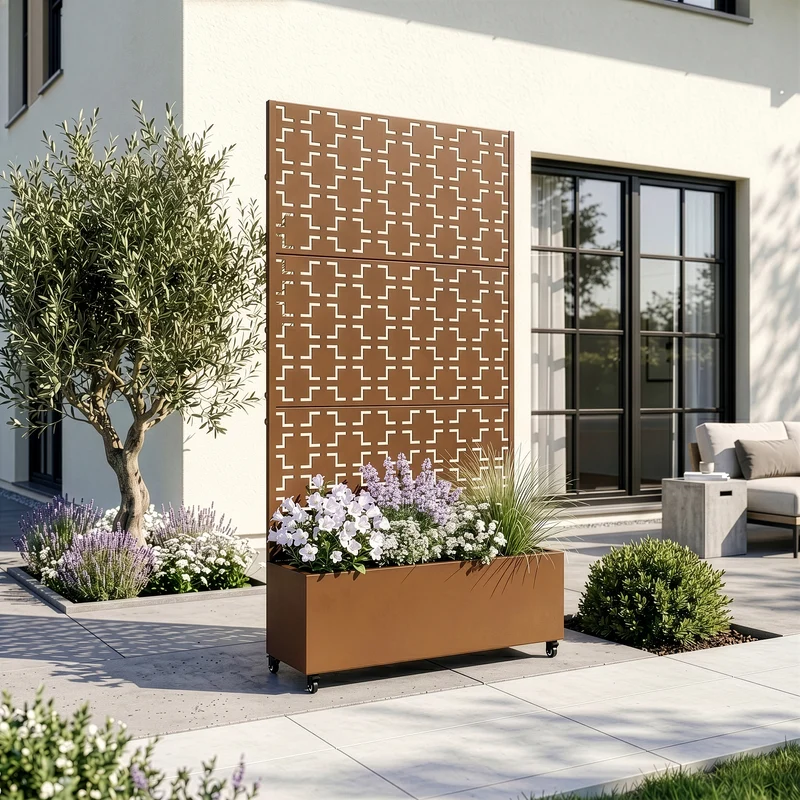 Tabique Aaskis con jardinera exterior 190x82/120x38cm [casa.pro]
