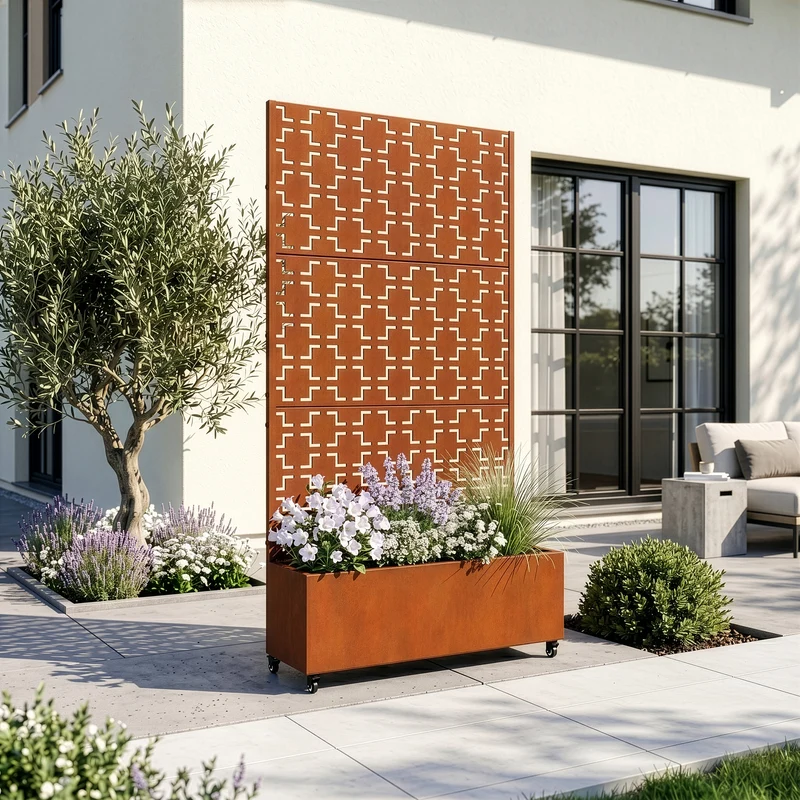 Tabique Aaskis con jardinera exterior 190x82/120x38cm [casa.pro]