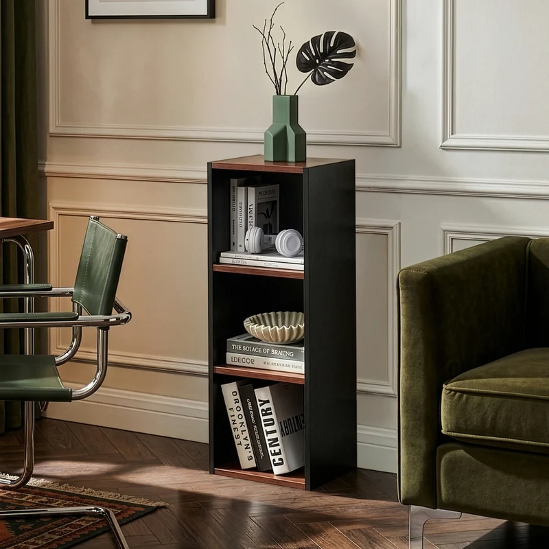 Librería Trond con 3 compartimentos 80x30x23cm - Negro/Nogal [en.casa]