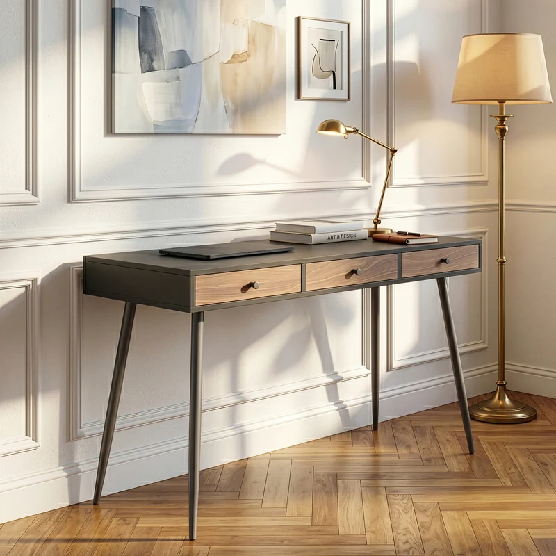 Escritorio Tumba con 3 cajones 115x48x76cm - Negro/Nogal [en.casa]