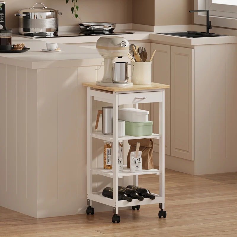 Carro de Servicio Biel 3 Estantes Cajón 76x37x37cm - [en.casa]