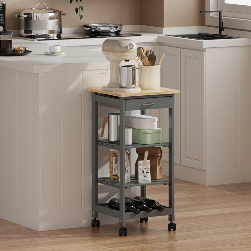 Carro de Servicio Biel 3 Estantes Cajón 76x37x37cm - [en.casa]