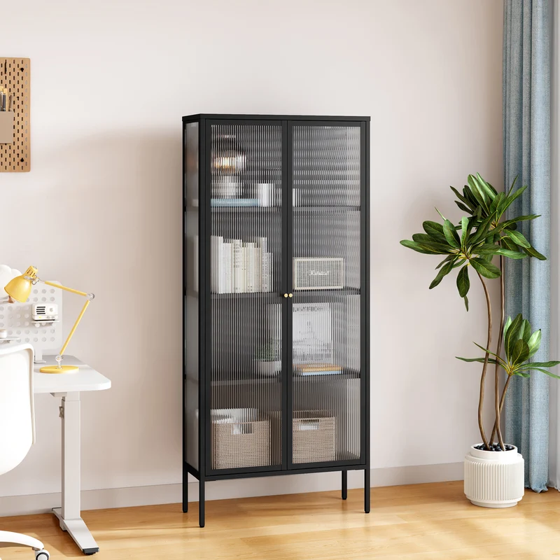 Vitrina Vinterhavn con puertas compartimentos acero Negro [en.casa]