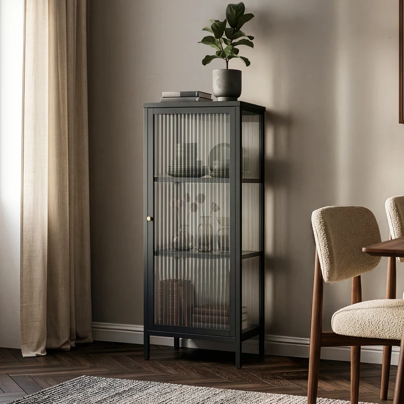 Vitrina Vinterhavn con puertas compartimentos acero Negro [en.casa]