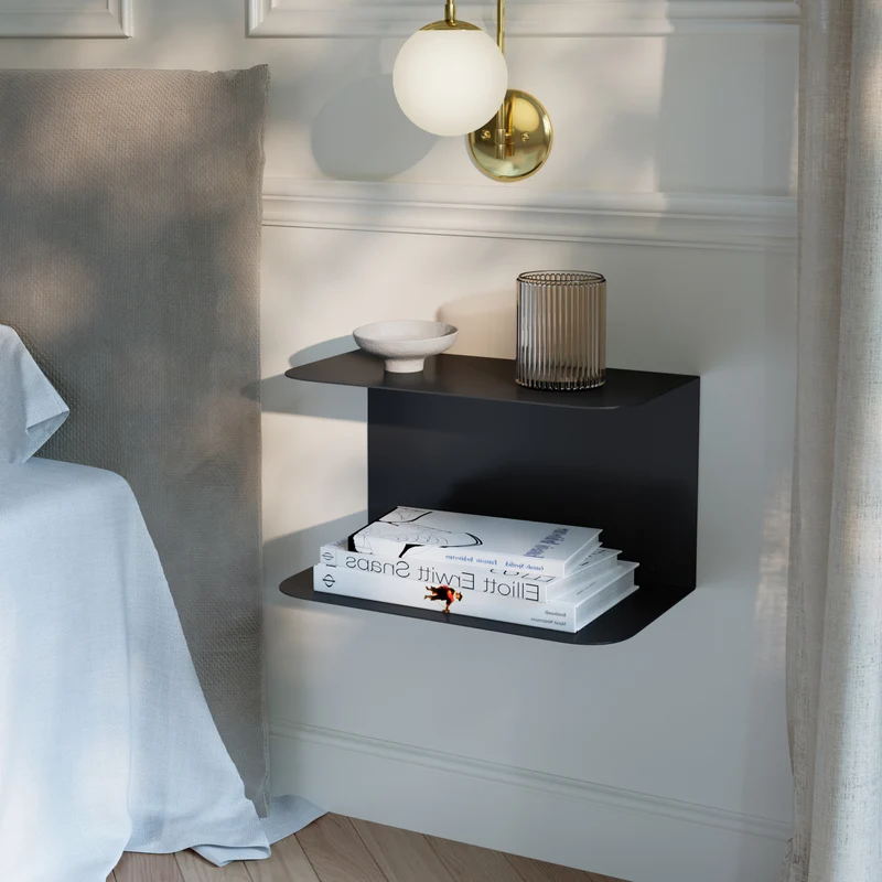 Mesita de noche flotante Notodden de 2 niveles acero 40x23x23cm - [en.casa]