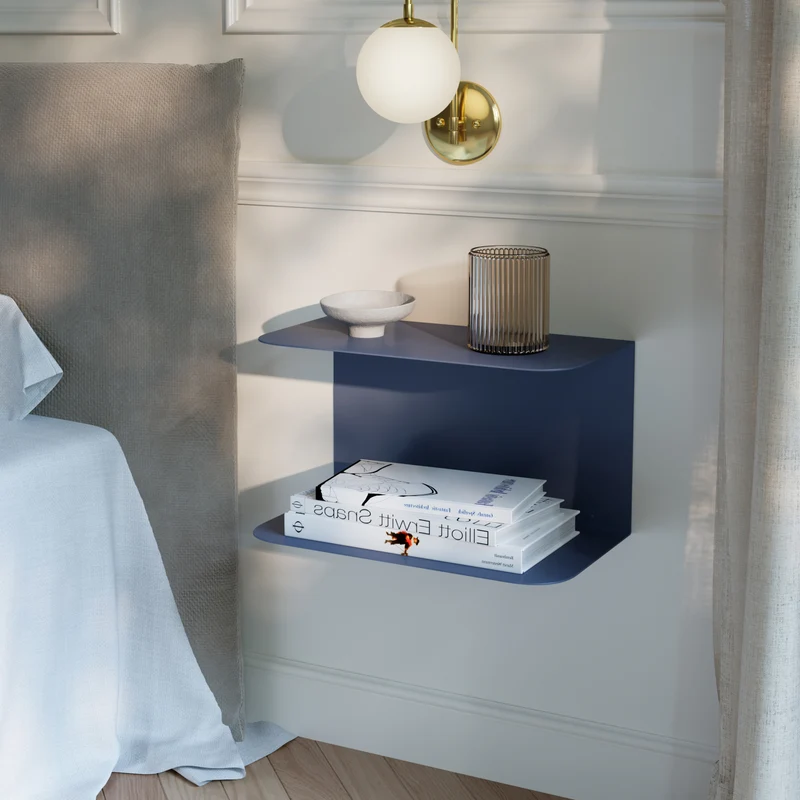 Mesita de noche flotante Notodden de 2 niveles acero 40x23x23cm - [en.casa]