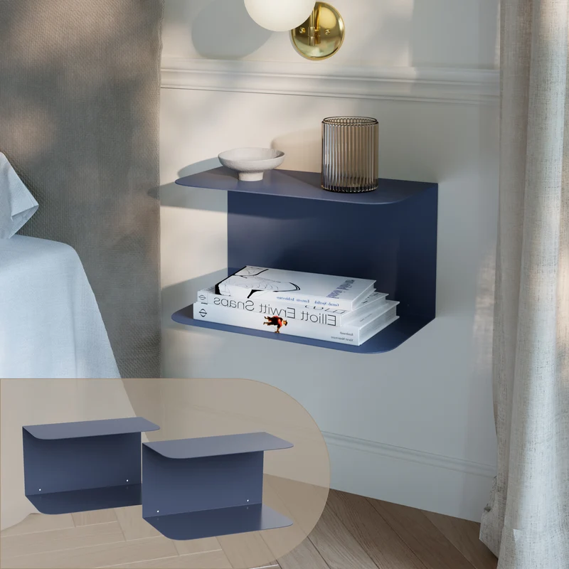 Mesita de noche flotante Notodden de 2 niveles acero 40x23x23cm - [en.casa]
