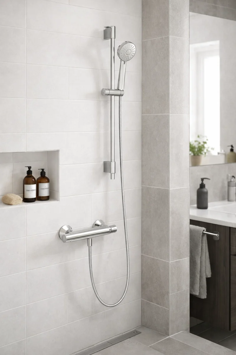 COLUMNA DUCHA TERMOSTATICA BARRA DESLIZANTE REDONDA INOX. SOPORTE DE ABS Y TELEDUCHA. CROMO