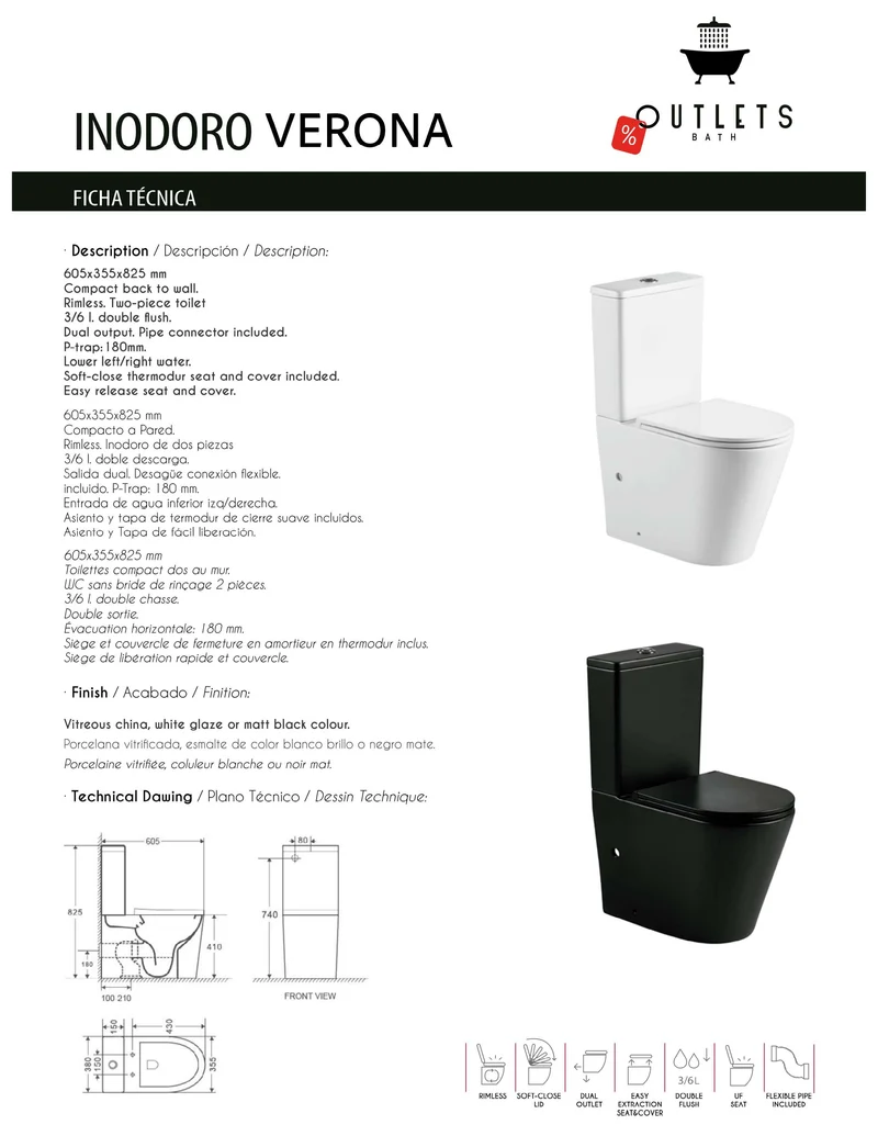 Inodoro compacto para baño color negro Verona