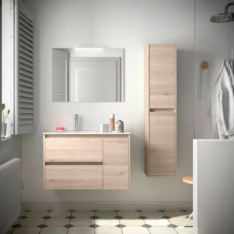 Noja 2C1 - Mueble de baño suspendido con lavabo encastrado