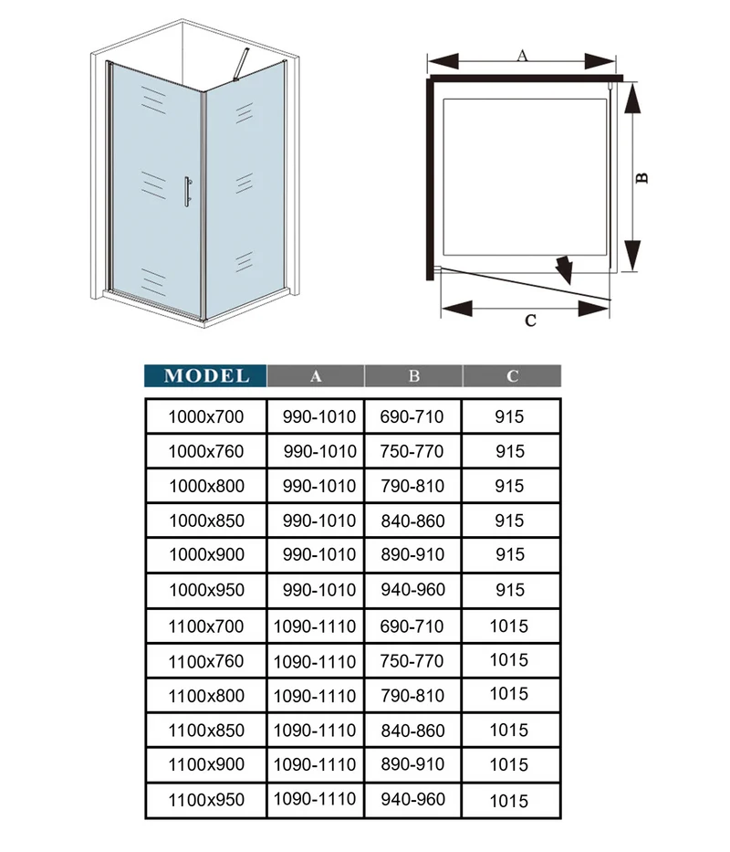 Cabina de Ducha Puerta Abatible 185 CM Panel con Barra de 50 CM, Cristal Transparente 6 MM Antical Easy-Clean