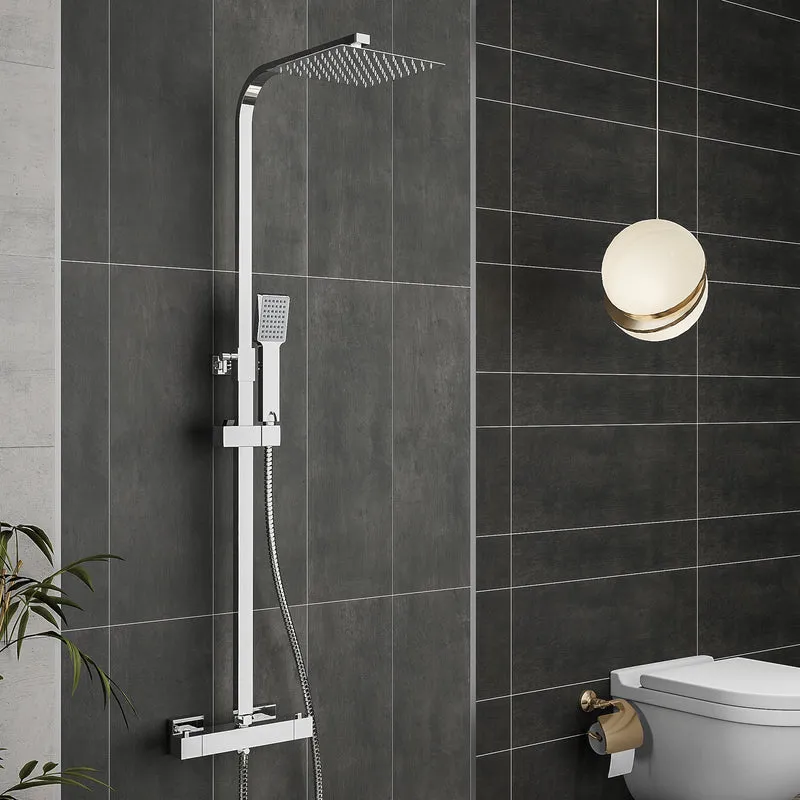 Aica Columna de ducha termostática Columna de ducha sin grifo Columna ducha, la ducha fija y la ducha de mano Altura ajustable 80-120cm