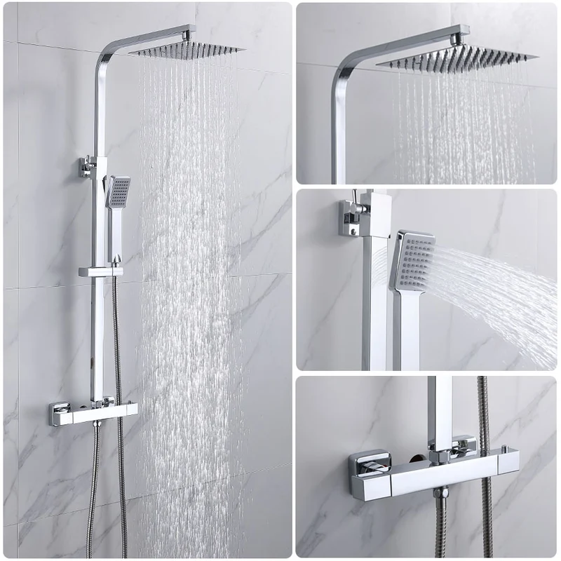 Aica Columna de ducha termostática Columna de ducha sin grifo Columna ducha, la ducha fija y la ducha de mano Altura ajustable 80-120cm