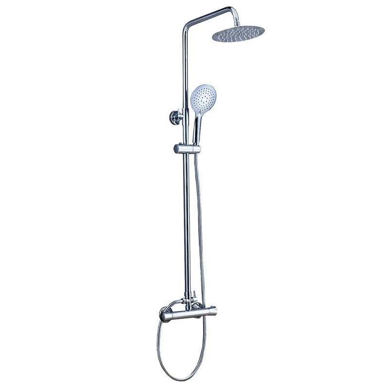Aica Columna de ducha termostática, Barra en altura extendible de 85~125cm, Alcachofa Superior Redonda de acero inoxidable