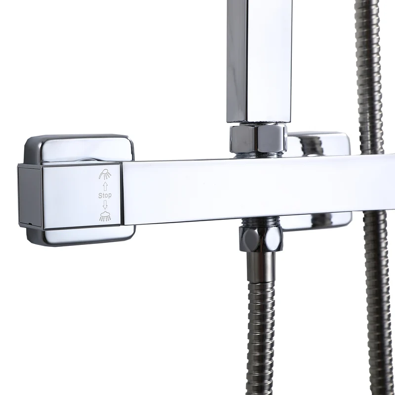 Ducha Casa Columna de Ducha termostática, Alcachofa Cuadrada, Ducha Lluvia, Barra regulable en 80-120cm, Baño y Bañera