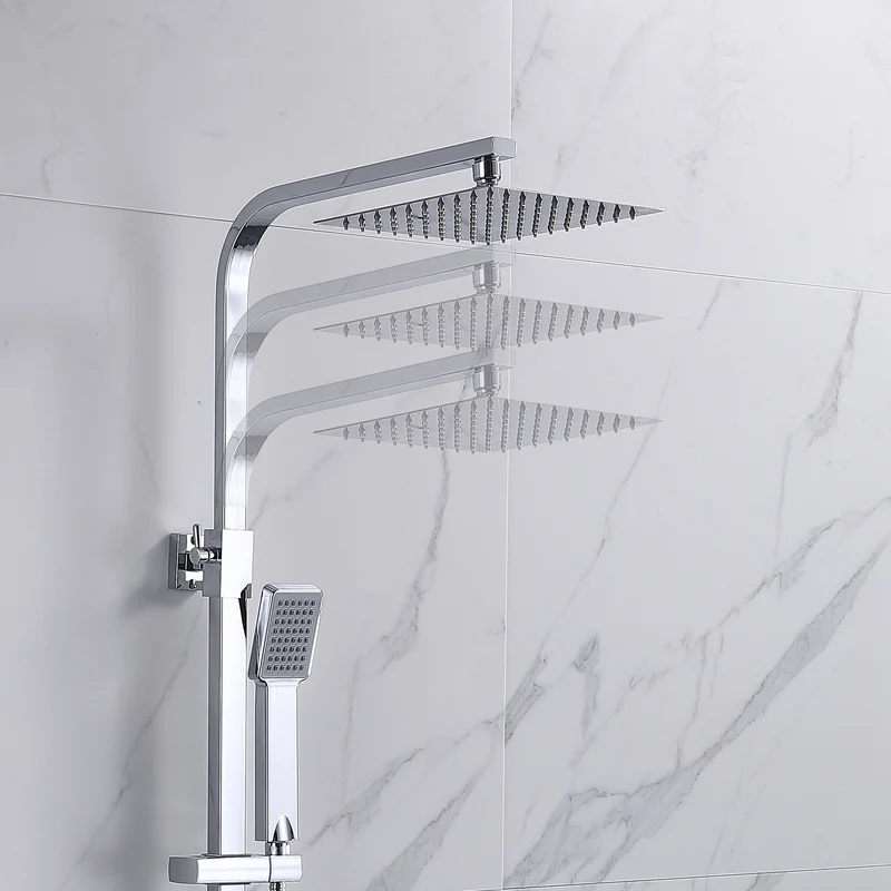 Aica Sanitarios Columna de Ducha Termostática, Cuadrado Rociador Superior Plata, Ducha Lluvia de Baño