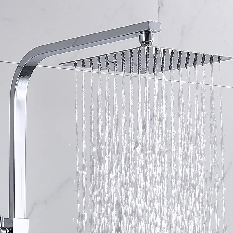 Aica Sanitarios Columna de Ducha Termostática, Cuadrado Rociador Superior Plata, Ducha Lluvia de Baño