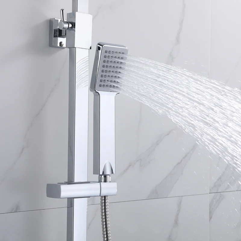Aica Sanitarios Columna de Ducha Termostática, Cuadrado Rociador Superior Plata, Ducha Lluvia de Baño