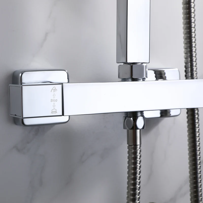 Aica Sanitarios Columna de Ducha Termostática, Cuadrado Rociador Superior Plata, Ducha Lluvia de Baño