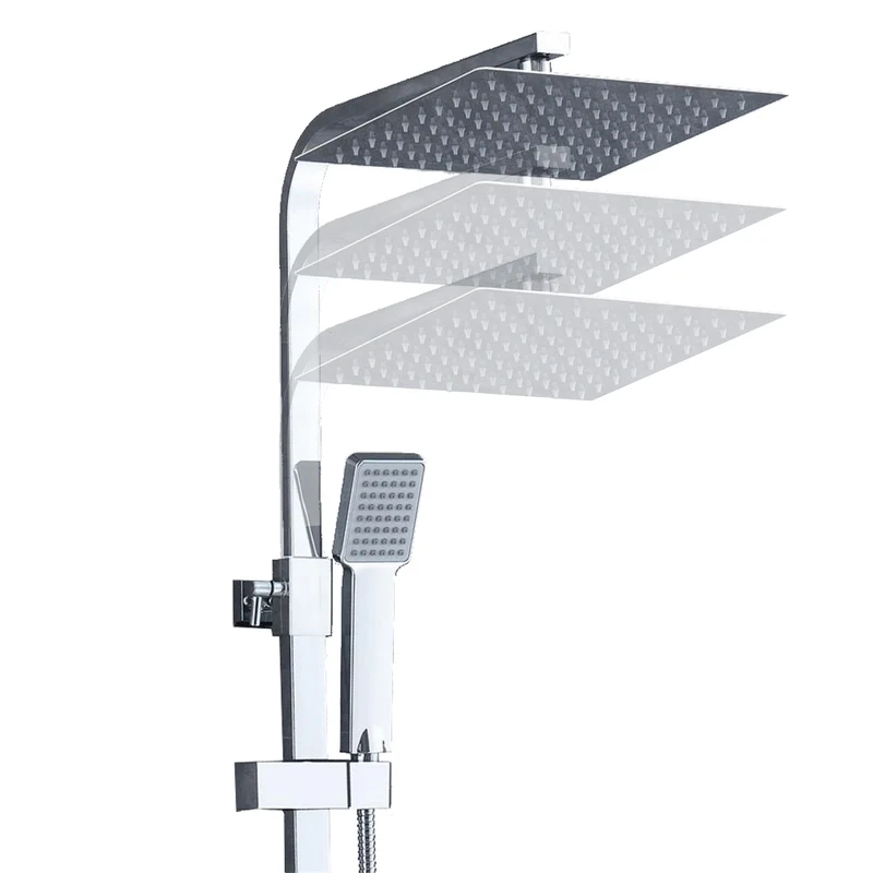AICA Columna de Ducha Termostática, Cuadrada Plata Alcachofa de Ducha, Barra y Manguera de Acero Inoxidable, Ducha de Baño Lluvia