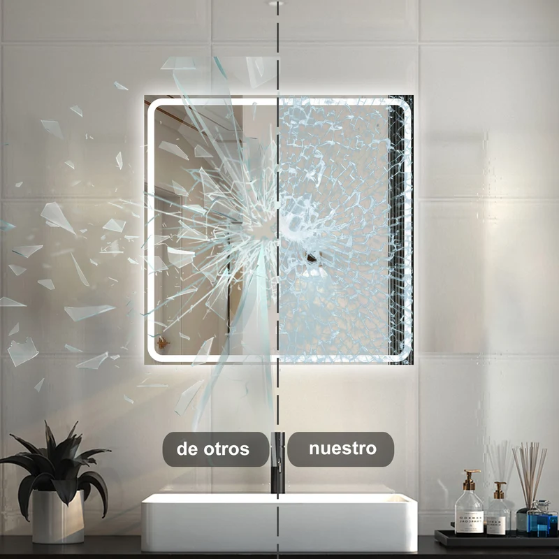 Aica LED Espejo de baño 80×80cm,Luminosidad regulable,Antivaho,Luz blanca 6000k