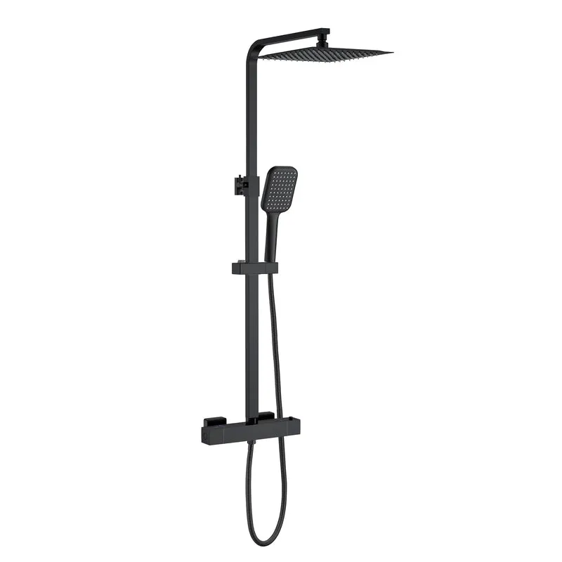 Columna de Ducha Termostática Aica negro mate alcachofa y ducha superior grande 25cm para baño