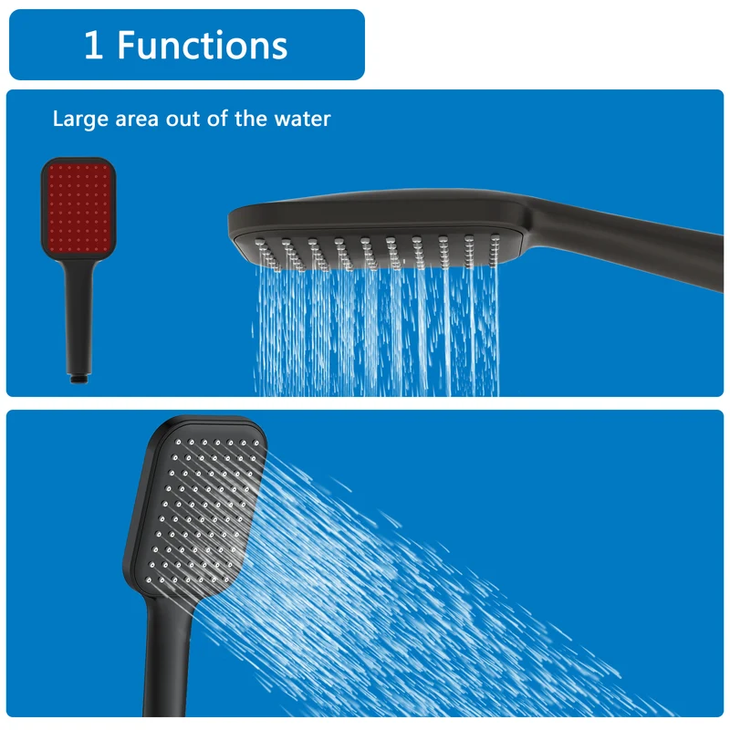 Columna de Ducha Termostática Aica negro mate alcachofa y ducha superior grande 25cm para baño