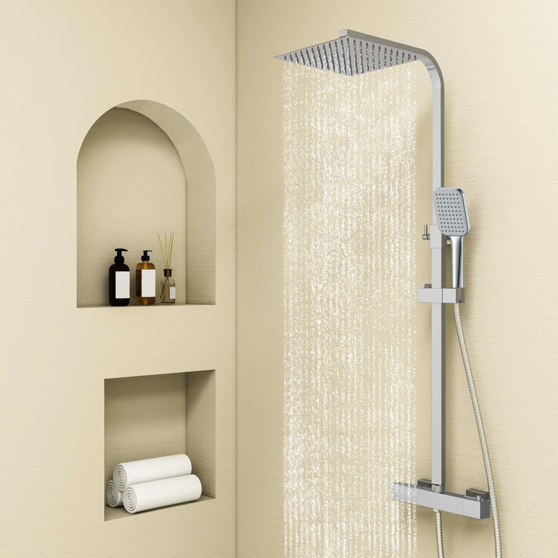 Columna de Ducha Termostática Aica acero inoxidable alcachofa y ducha superior grande 25cm para baño