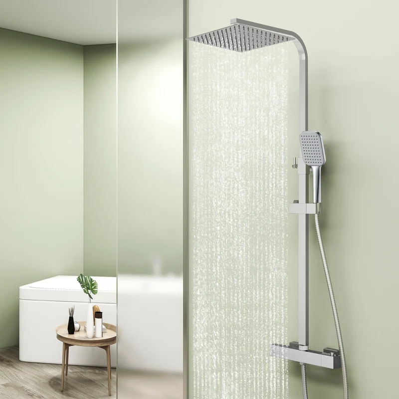 Columna de Ducha Termostática Aica acero inoxidable alcachofa y ducha superior grande 25cm para baño