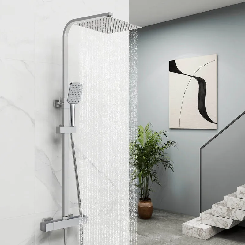 Columna de Ducha Termostática Aica acero inoxidable alcachofa y ducha superior grande 25cm para baño