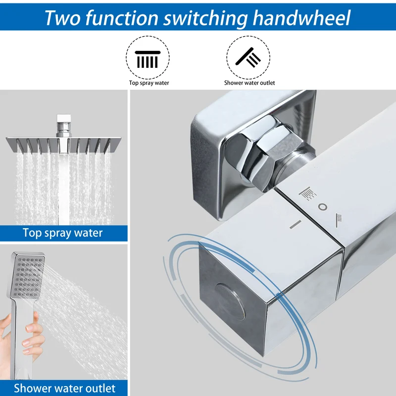 Columna de Ducha Termostática Aica acero inoxidable alcachofa y ducha superior grande 25cm para baño