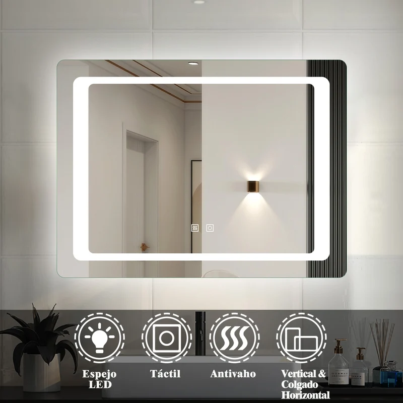 Espejo de baño con luz LED(Brillo LED Envolvente) / antivaho calefactado / táctil / vertical y horizontal