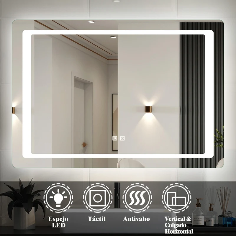 Espejo de baño con luz LED(Brillo LED Envolvente) / antivaho calefactado / táctil / vertical y horizontal
