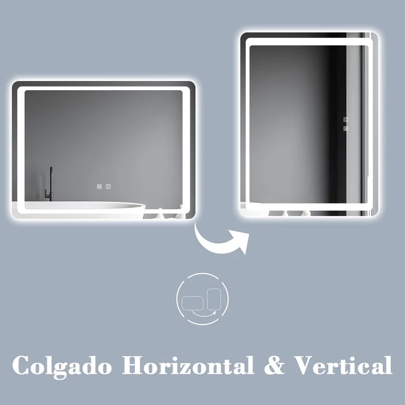Espejo de baño con luz LED(Brillo LED Envolvente) / antivaho calefactado / táctil / vertical y horizontal