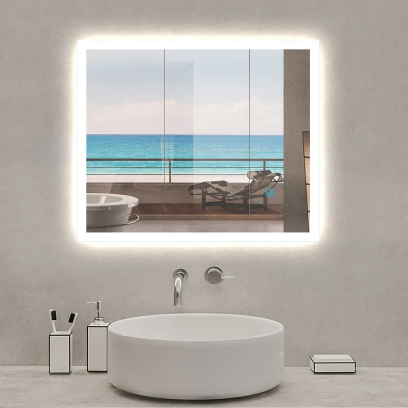 Espejo de baño，Espejo led，Blanco frío + Interruptor táctil + antivaho + Brillo LED Envolvente