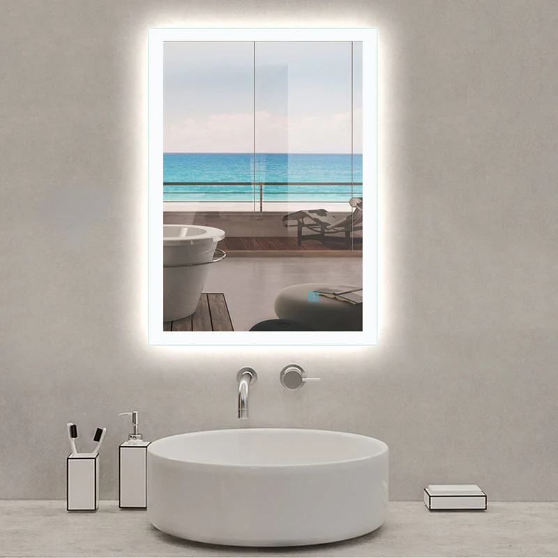 Espejo de baño，Espejo led，Blanco frío + Interruptor táctil + antivaho + Brillo LED Envolvente