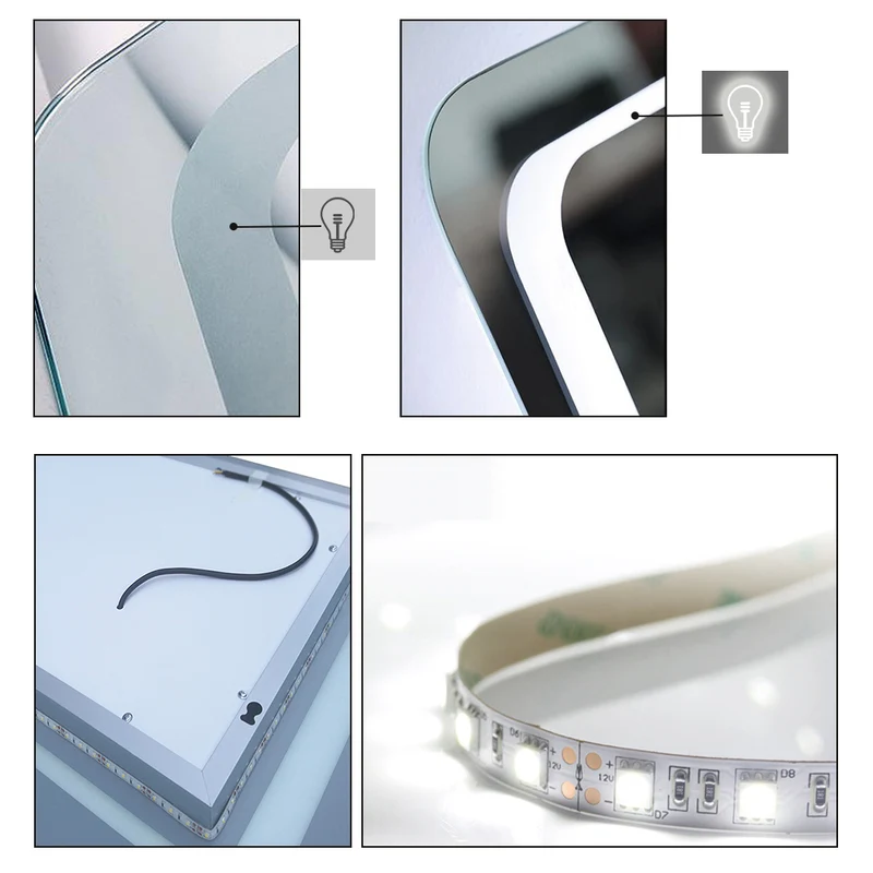 Espejo de baño，Espejo led，Blanco frío + Interruptor táctil + antivaho + Brillo LED Envolvente