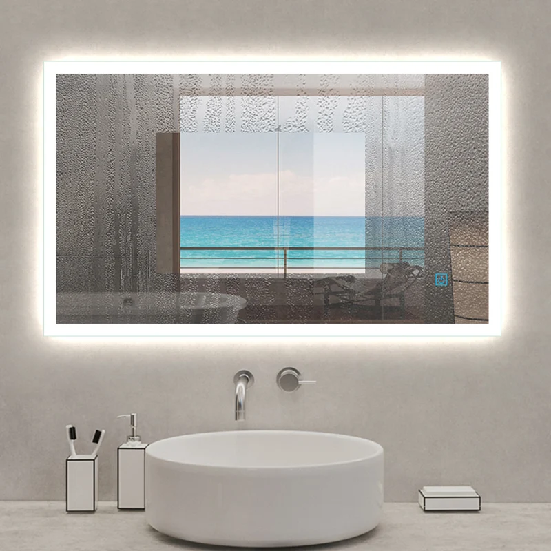 Espejo de baño，Espejo led，Blanco frío + Interruptor táctil + antivaho + Brillo LED Envolvente