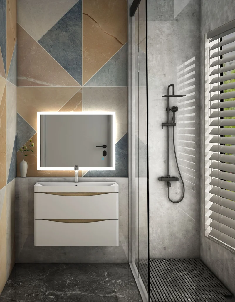 Espejo de baño，Espejo led，Blanco frío + Interruptor táctil + antivaho + Brillo LED Envolvente