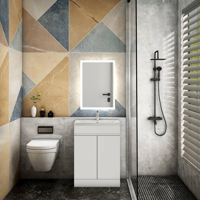Espejo de baño，Espejo led，Blanco frío + Interruptor táctil + antivaho + Brillo LED Envolvente
