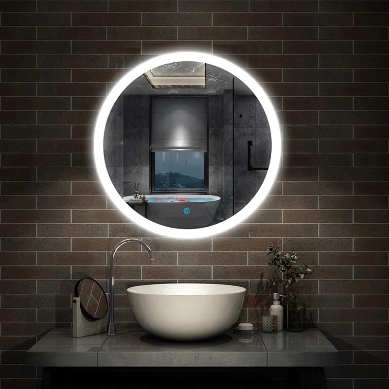 Espejo Redondo de Baño. Espejo de Ducha sin Empañarse + Interruptor Táctil + Brillo LED Envolvente Blanca Fría