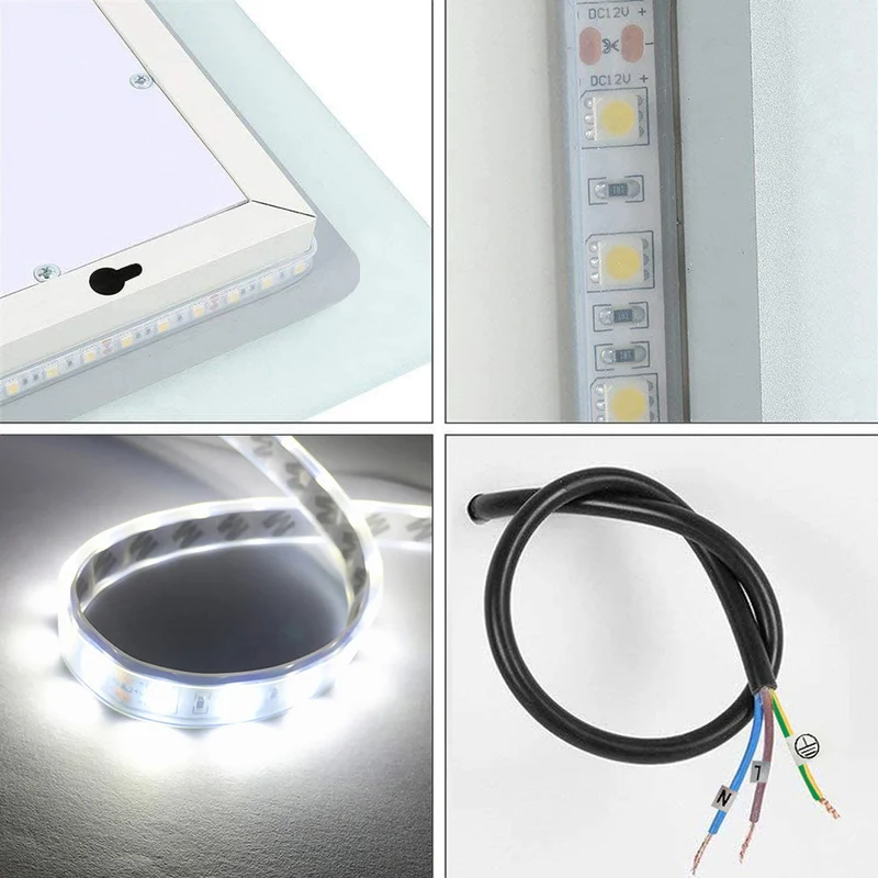 Espejo Regulable de Hogar/de Baño con Función Antiniebla + Brillo LED Envolvente Blanco Frío + Interruptor Táctil