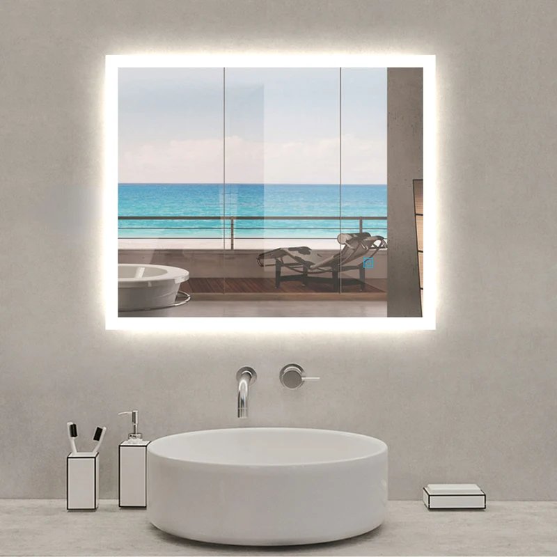 Espejo de Baño con Iluminación LED(Brillo LED Envolvente)Interruptor Táctil con Antiniebla Montado en Pared Adecuado para Maquillaje y Afeitar
