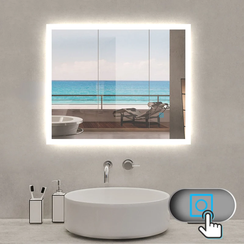 Espejo de Baño con Iluminación LED(Brillo LED Envolvente)Interruptor Táctil con Antiniebla Montado en Pared Adecuado para Maquillaje y Afeitar